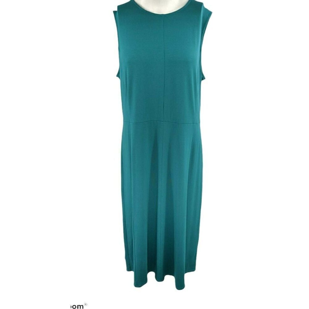 J. Jill Wearever Sleeveless Midi Dress Flowy Teal  Multi Seam Medium - Picture 10 of 11